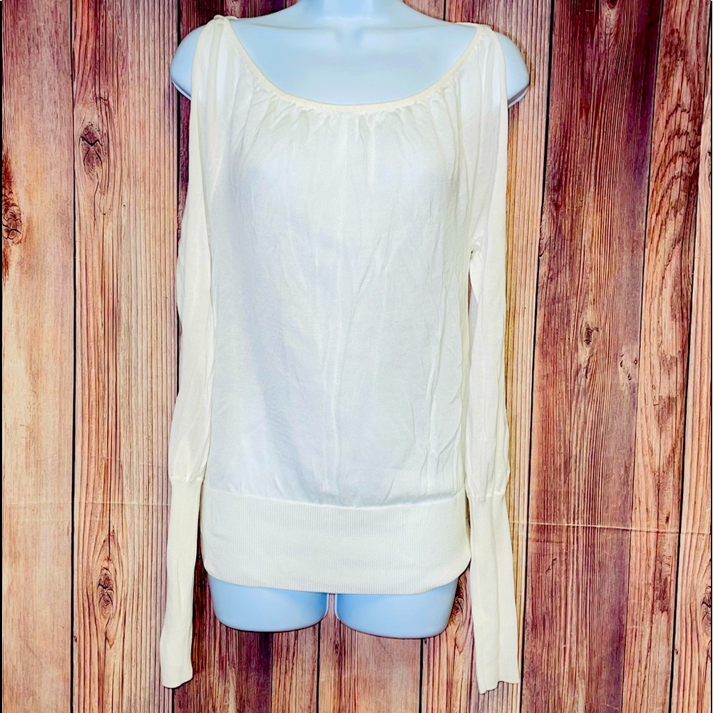 ARMANI EXCHANGE Cold Shoulder Cut-out Top, Size: Medium, Light Beige, EUC (CL01)